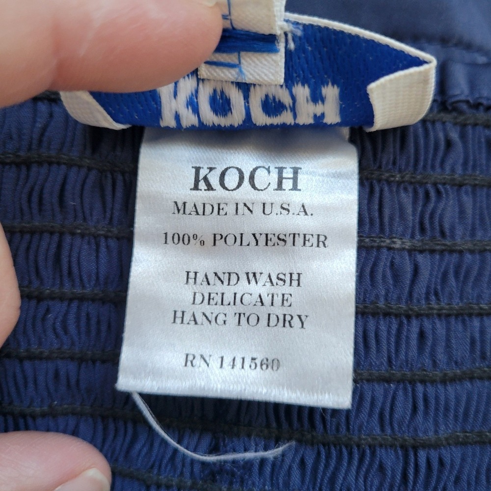 KOCH Erica Skirt Navy Blue Smocked Waist Satin Flared Mini Skirt Small USA Made - Picture 6 of 6